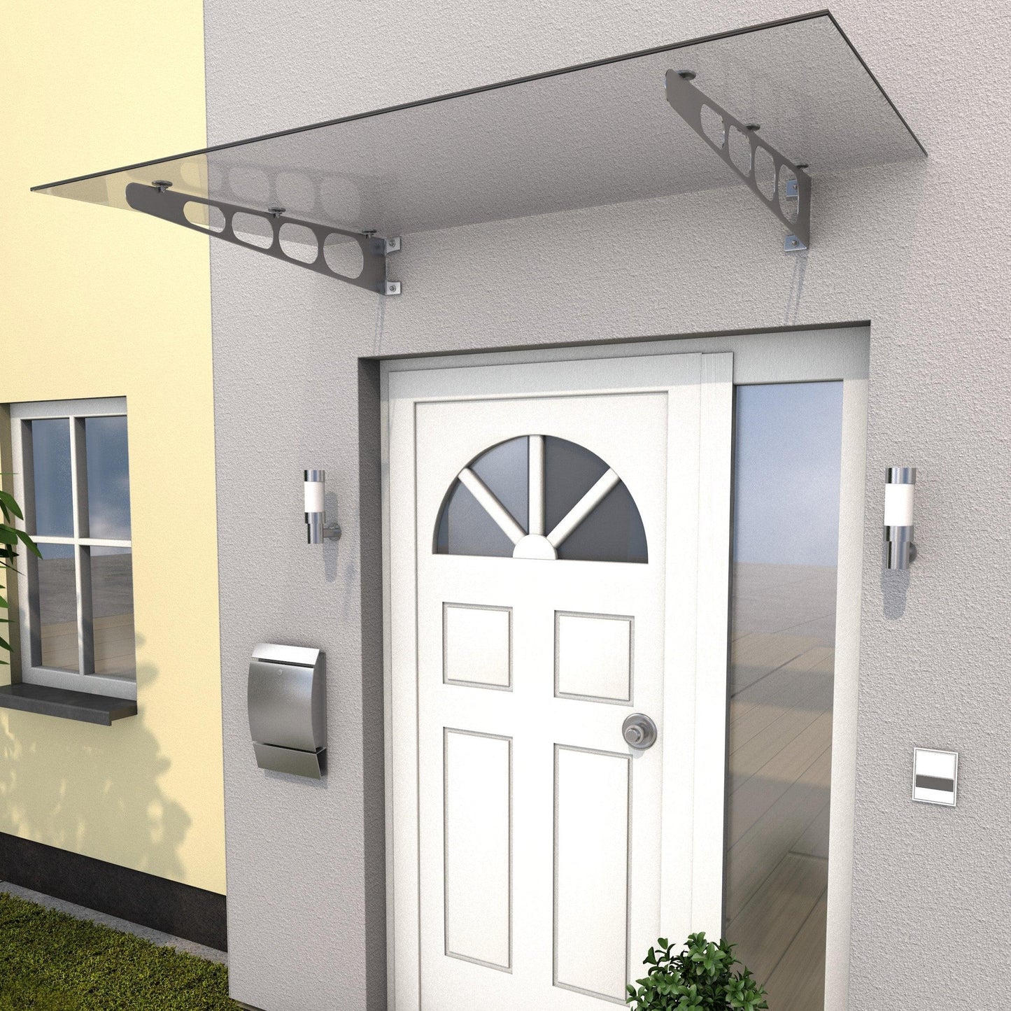 Edelstahlvordach Lübeck mit 8mm VSG Echtglas 140  klar - HomeSystems-Bauelemente