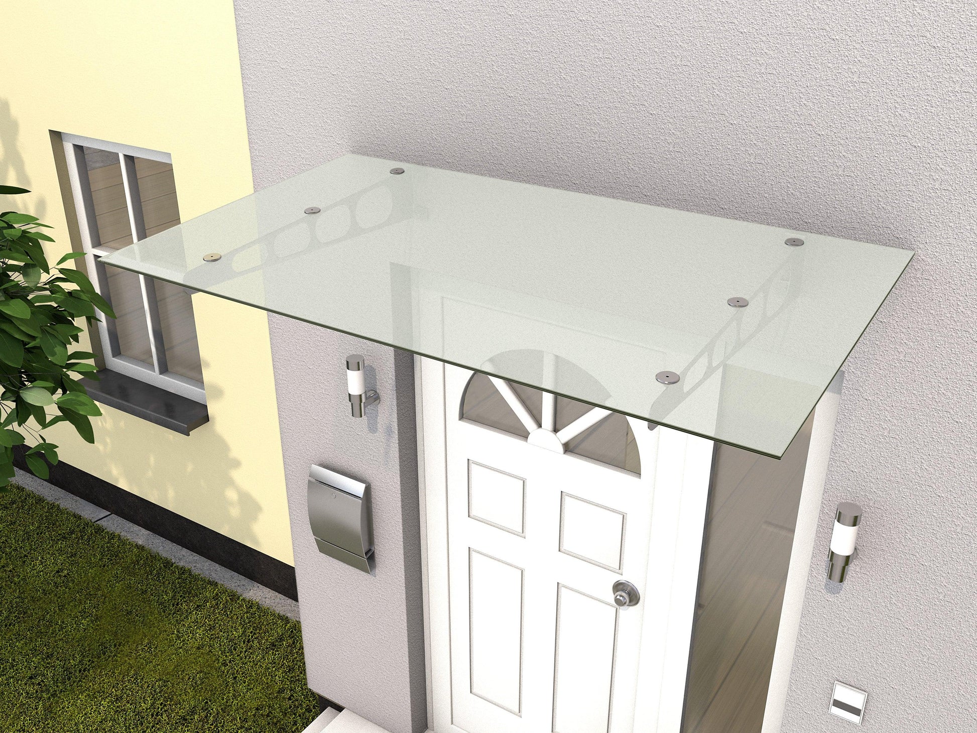Edelstahlvordach Lübeck mit 8mm VSG Echtglas 160  klar / gefrostet - HomeSystems-Bauelemente