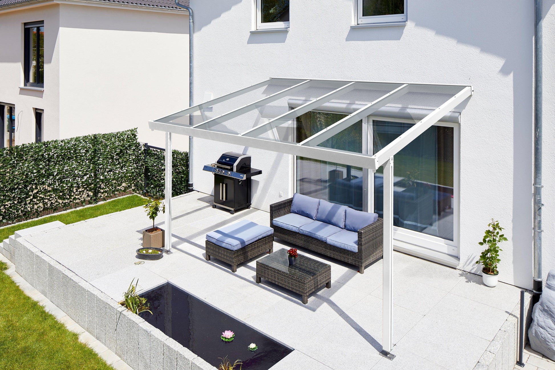 Deluxe Terrassendach 6 x 3 VSG Sicherheitsglas 10mm klar - HomeSystems-Bauelemente